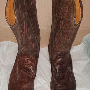 Tony Lama Brown Leather Cowboy Boots, Men's Size 11 1/2 D